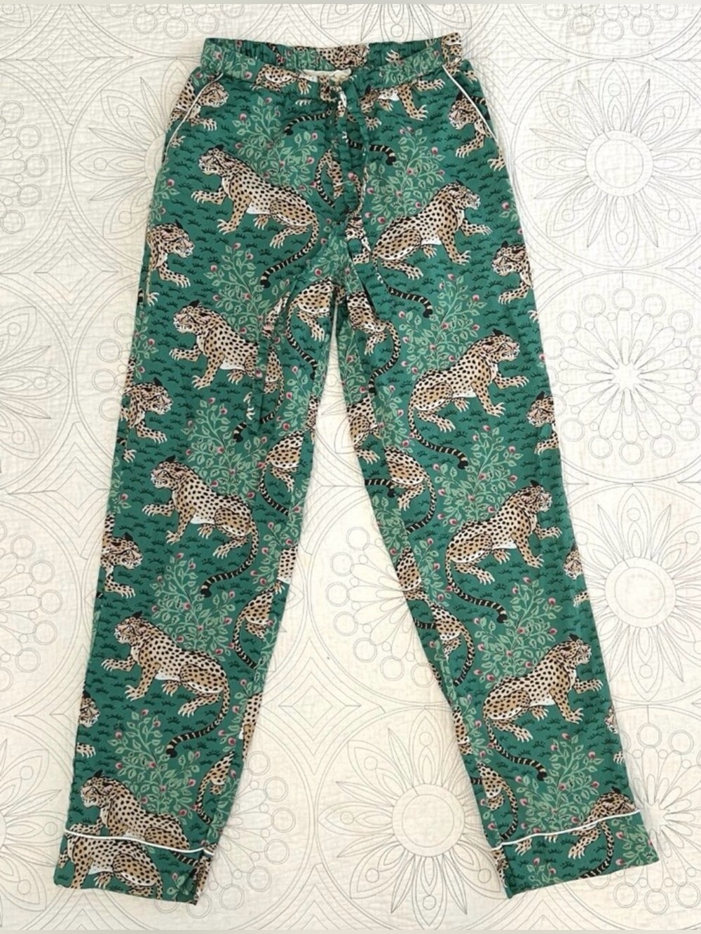PRINTFRESH Bagheera Pajama Pants Forest Green Leopard Cotton Print Fresh Size S